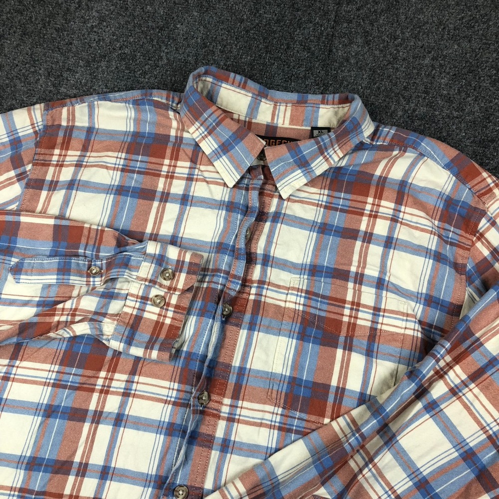 Ridgecut Toughwear‎ Mens XL Blue Orange Plaid Long Sleeve Button Down Work Shirt